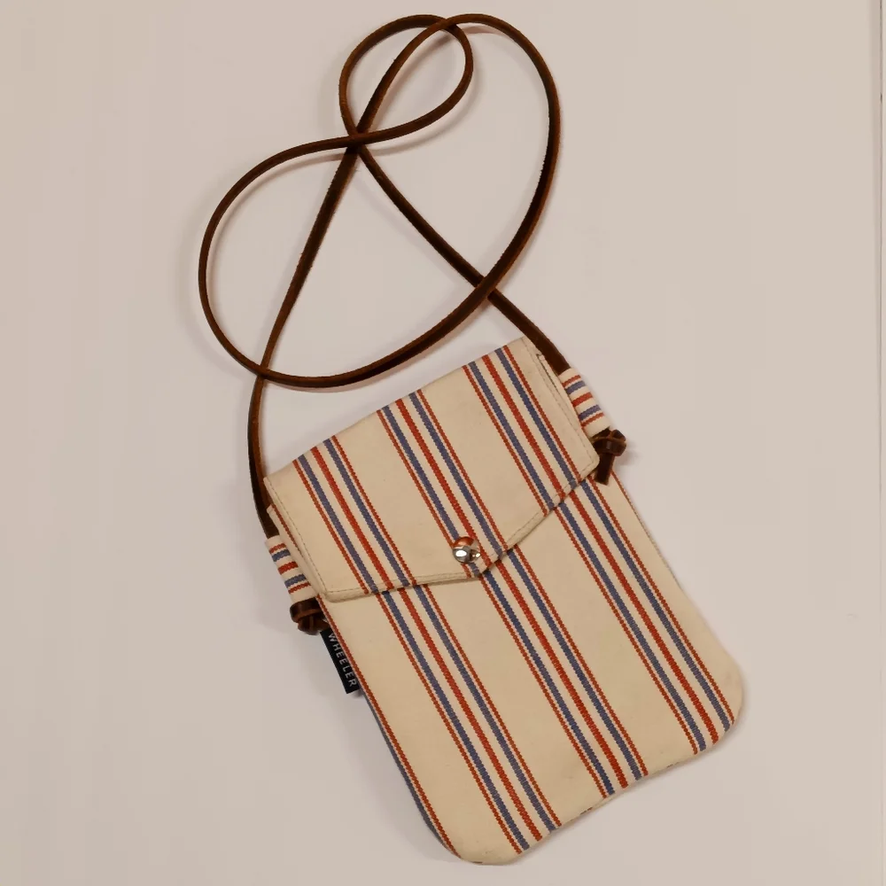 Wheeler Bag Co. Hand-crafted Ticking Railroad Stripe Canvas + Leather Crossbody